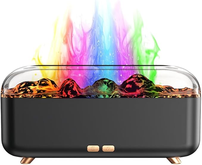Colorful Flame Essential Oil Diffuser, Mist Humidifier, Aroma Diffuser with Timing Auto-Off 300ml (Black)