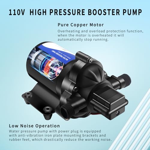 110V RV Fresh Water Transfer Pump for garden Hose Pool Draining Irrigation Diaphragm Pump 4.0GPM 45PSI Water Pressure Booster Pump On Demand Diaphragm Washdown Pump (97.28 Ounce)