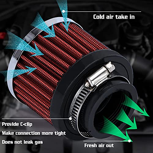 PTNHZ Universal Red Neck 1.5" 38mm Car High Flow Cold Air Intake Air Filter Power Intake Air Inlet System Air Cleaner