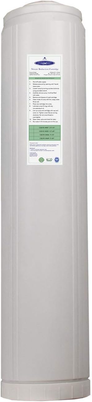Crystal Quest Nitrate Reduction Water Filter Cartridge – High Capacity, Specialized Resin, Easy Installation, Reliable Performance 4-5/8” x 20”
