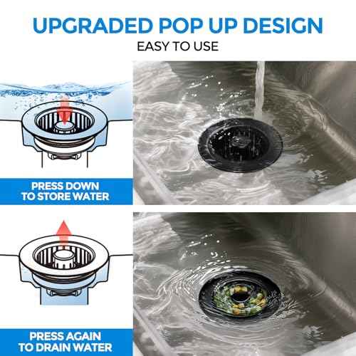 3 in 1 Kitchen Sink Drain Strainer Stopper Removable Basket Pop