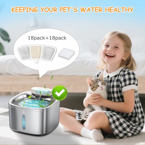 18 Pack PW04 3.5L Wireless Pet Fountain Filters for Hard Water (36 Count)