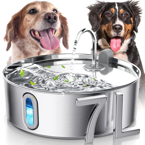 7L 236oz Stainless Steel Dog Water Fountain for Large Dogs & Cats