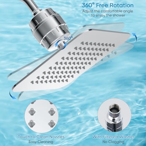 8'' High Pressure Filtered Shower Head Combo 20 Stage Shower Filter for Hard Water