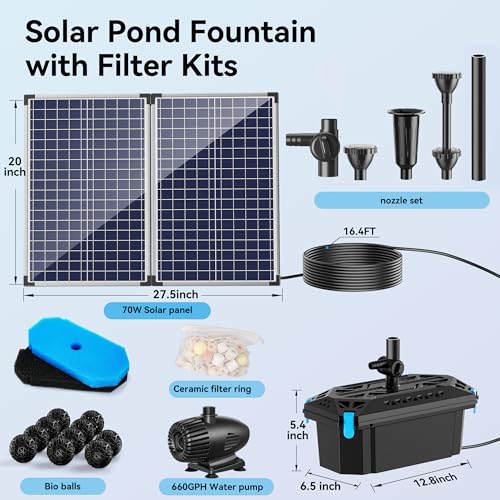 70W Solar Pond Filter Fountain with 660 GPH Water Pump Outdoor