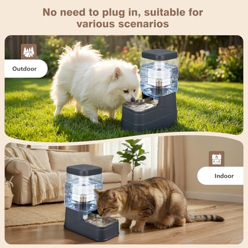 1.6 Gallon Pet Automatic Dog Water Dispenser Cat Gravity Waterer Feeder with Stainless Steel Bowl 8L Large Capacity Puppy Feeding Raised Bowls with Filter
