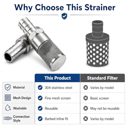 304 Stainless Steel Water Pump Filter Hose End Strainer Barbed Inline Mesh Screen