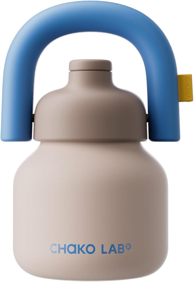 CHAKO LAB Water Bottle with Straw and Carry Handle | Wide Mouth vacuum Ceramic Liner | Reusable, leak-proof and BPA-free | 33oz(Coco)