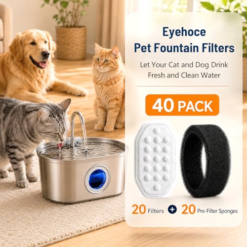 Cat Water Fountain Filters 40 Pack Fits Rellaty & Neareal Pet Fountains
