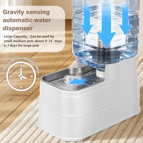 1.1 Gallon Pet Automatic Dog Water Dispenser Cat Gravity Waterer Feeder with Stainless Steel Bowl 8L Large Capacity Puppy Feeding Raised Bowls with Filter