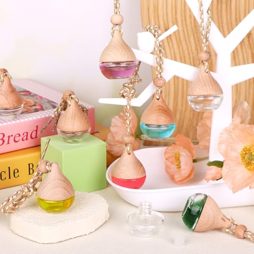 60 Pcs Hanging Car Air Freshener Car Diffuser Bottle Empty Glass Perfume Bottles Air Freshener Diffuser Bottle Pendant for Essential Oils Fragrance Aromatherapy Ornament Decor (60 Count)