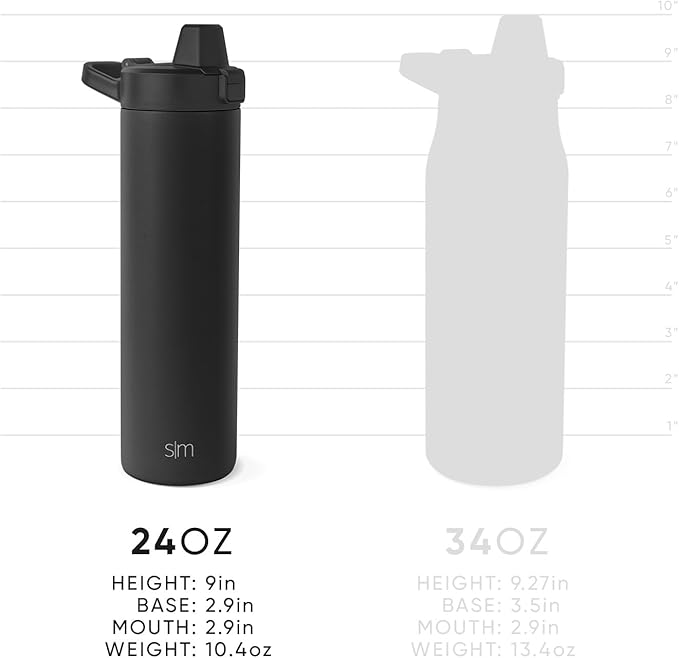 Simple Modern Filtered Water Bottle | Insulated Stainless-Steel Carbon Filter Travel Water Bottles | Reusable for Clean Drinking Water On The Go | 24oz, Midnight Black