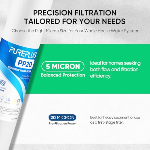 5 Micron 20" x 2.5" Whole House Sediment Home Water Filter (4 Count)