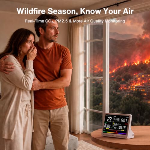 16 in 1 Air Quality Monitor Indoor 12Hrs Battery 7" Wildfire CO2 Monitor