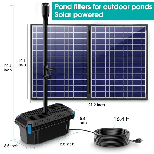 30W Solar Pond Filter with Fountain Pump 360 GPH for Outdoor Pond