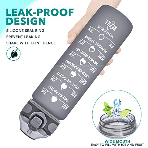 32 oz Drinking Water Bottle with Times to Drink and Straw