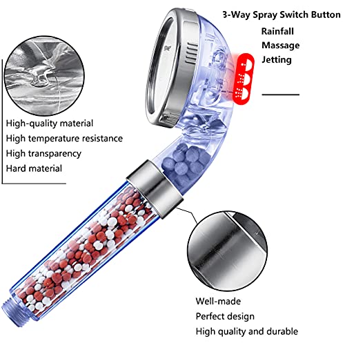 Shower Head Filter Filtration High Pressure Water Saving 3 Mode Function Spray Handheld Showerheads for Dry Skin & Hair