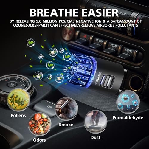 Car Air Purifier Ionizer with Dual USB Charger Remove Smoke