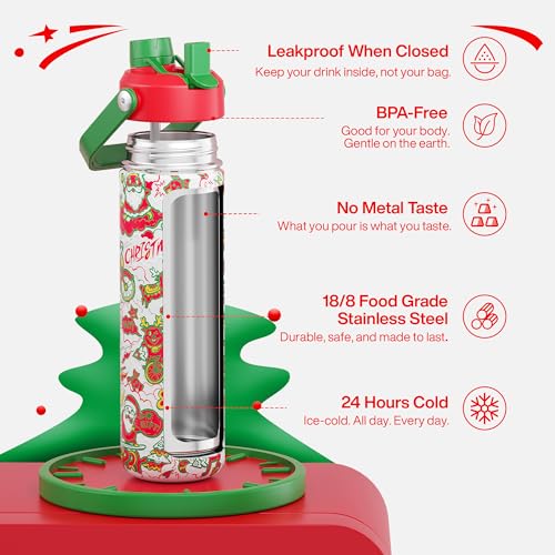 Christmas Insulated Water Bottle with Straw