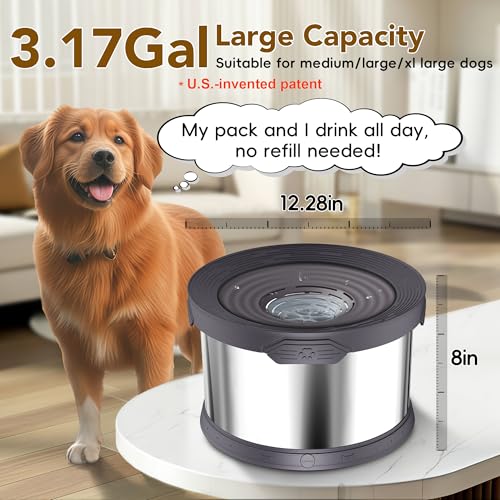 12L Dog Water Bowl No Spill Stainless Steel for Slow Drinking Gray