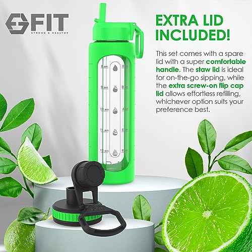 32 oz Glass Water Bottle with Straw Lid
