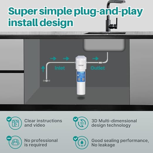 ICEPURE Under Sink Water Filter System, 3 Years or 22K Ultra High Capacity, NSF/ANSI 42 Certified, Direct Connect Under Counter Drinking Water System, 0.5 Micron, with an Extra Replacement Filter