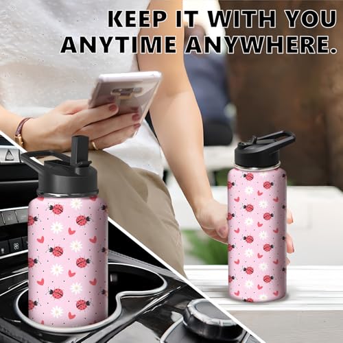 18oz Ladybug Water Bottle with Handle and Flip Straw