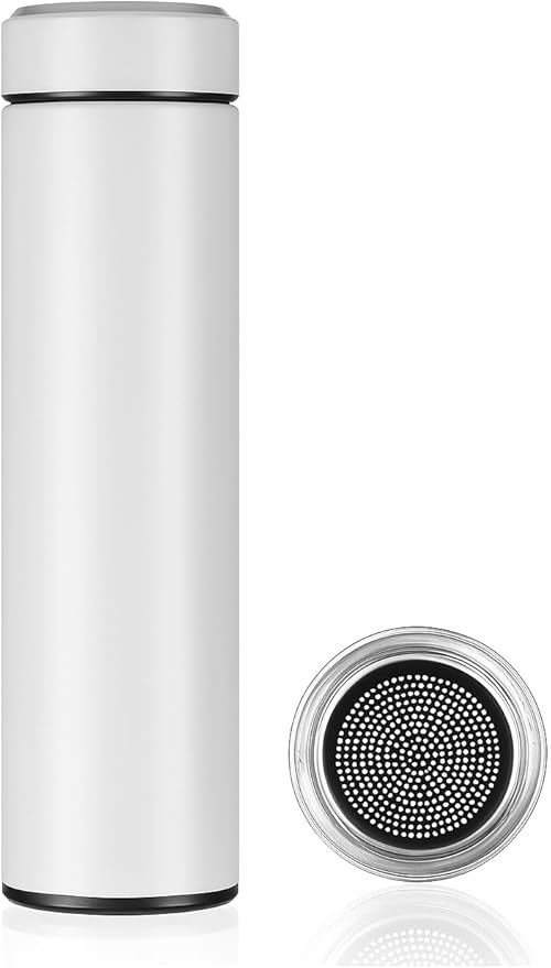 Stainless Steel Vacuum Insulated Water Bottle with Filter Lid, Slim Design (white)