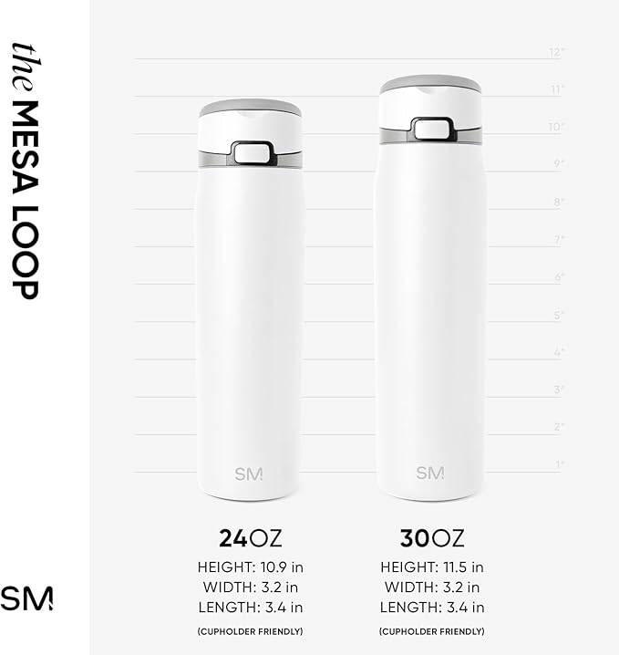Simple Modern Mesa Loop Water Bottle with Covered Straw and Handle | 30oz Cup Holder Friendly Insulated Stainless Steel Bottles for Travel, Sports and School | Winter White