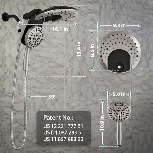 Foldable Rainfall Shower Head 9 Spray Settings