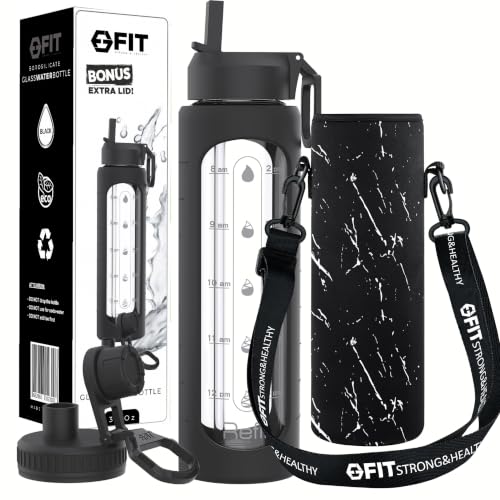 32 oz Glass Water Bottle with Time Marker