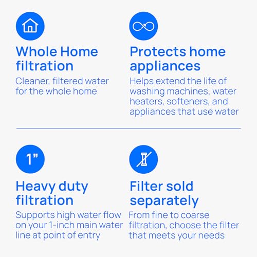 WH-HD200-C Whole House Water Filter System 1” Inlet/Outlet, Filter Sold Separately – Improve Tap Water Taste, Removes Sediment, Protects Appliances