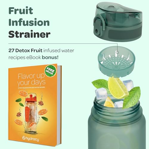 Motivational Water Bottle with Time Marker & Fruit Infuser 17 oz