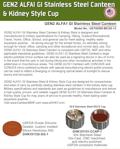 Military Stainless Steel Canteen & Kidney Style Cup for Hiking