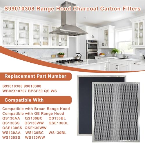 S99010308 Range Hood Charcoal Carbon Filters Replacement For Broan BPSF30 QS WS 99010308 And GE WB02X10707 Non (2 Count)