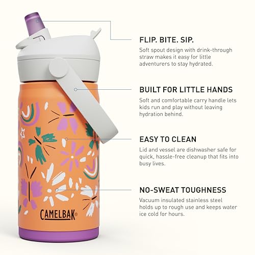 Thrive Flip Straw Kids Bite Valve Stainless Steel Water Bottle Butterfly Rainbow