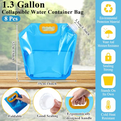 8 Pack 1.3 Gallon Collapsible Water Bags