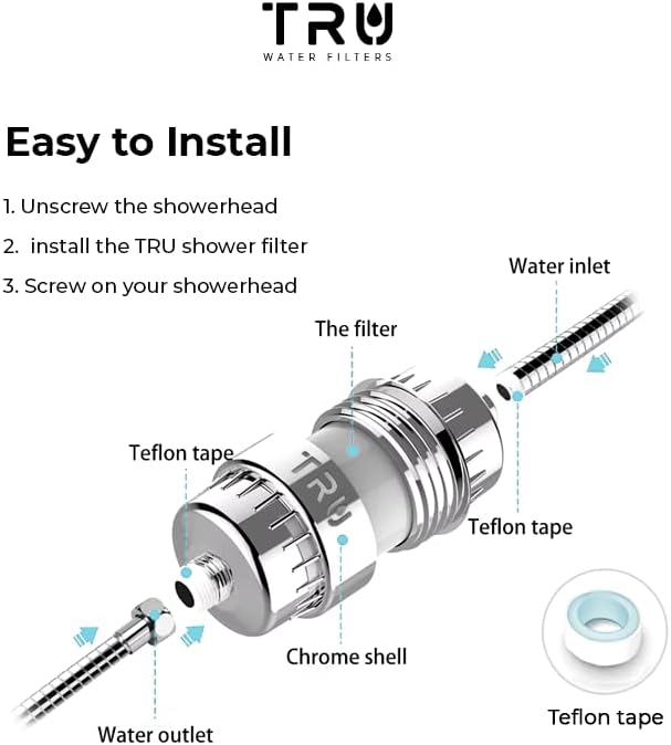 TRU High Output Shower Filter - Reduces Chlorine and other Harmful Sediments. Relieves dry and itchy skin, while Improving the health of your Hair, Skin, and Nails (Black)