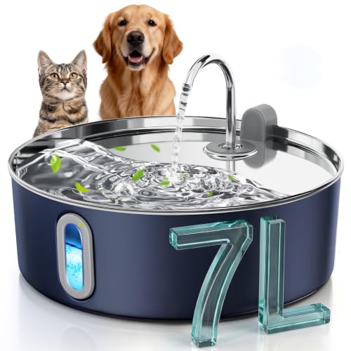 7L 236oz Stainless Steel Dog Water Fountain for Large Dog Navy Blue