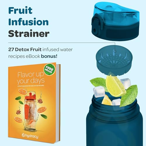 Motivational Water Bottle with Time Marker & Fruit Infuser 17 oz