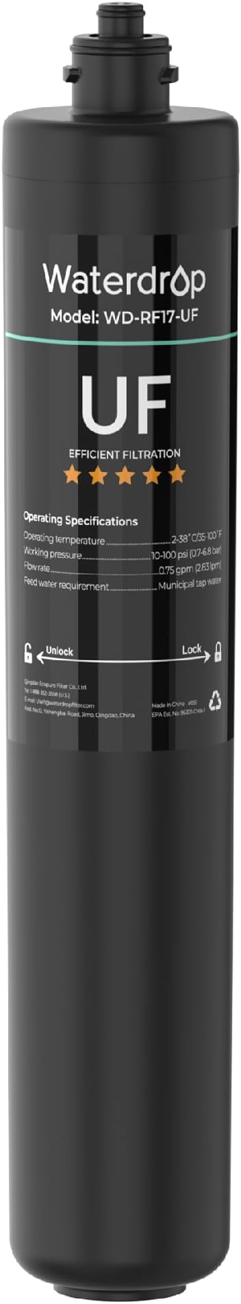 Waterdrop RF17-UF 0.01 Micron Water Filter, 24K Gallons High Capacity, Reduces Lead, Chlorine, Bad Taste & Odor, Replacement for Waterdrop Under Sink Water Filtration system