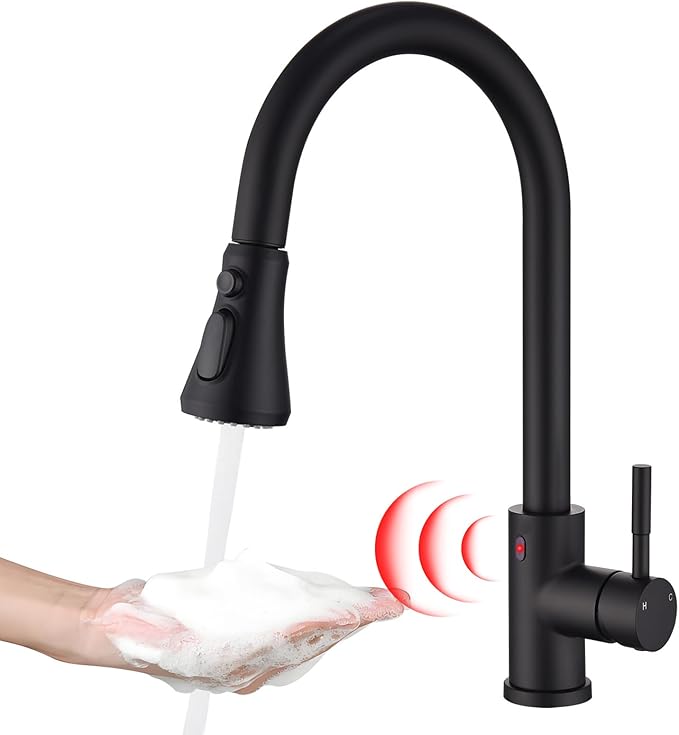 TUTEW Touchless Kitchen Faucet with Pull Down Sprayer, Matte Black Motion Sensor Kitchen Sink Faucet Single Hole, Spot Resist Stainless Steel Single Handle Commercial Modern Faucet