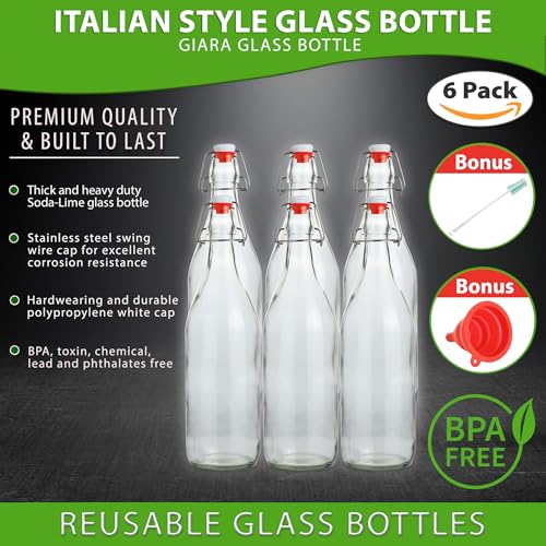 Flip Top Glass Bottle [1 Liter (6 Count)