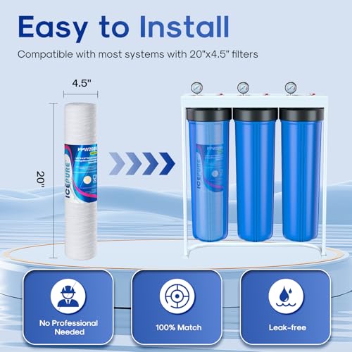 5 Micron 4.5" x 20" Whole House String Wound Sediment Water Filter Cartridge for Well Water (4 Count)