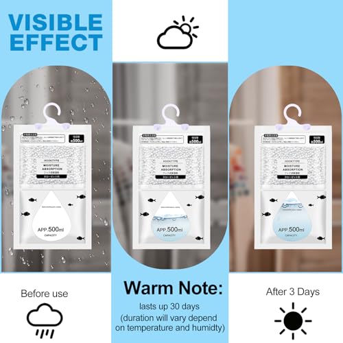 30 Pack 500 ml Moisture Absorber Hanging Closet Dehumidifier Bags Unscented Hanging Humidity Absorber Desiccant Moisture Absorb in Wardrobes Bedrooms Bathrooms Kitchen (30 Count)