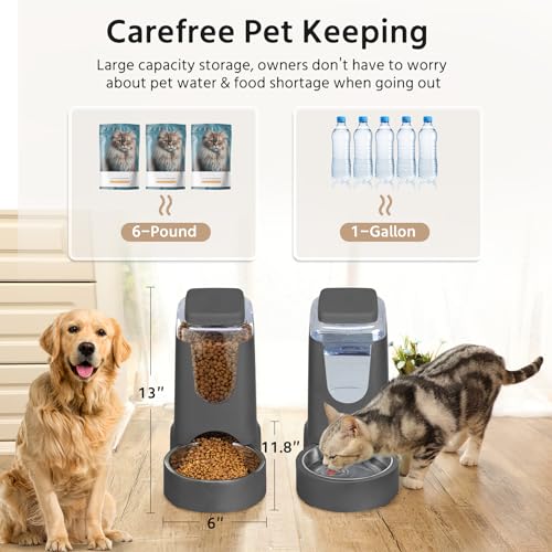 2 Pack Automatic Cat Feeder and Gravity Stainless Steel Water Dispenser
