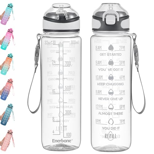32 oz Water Bottle with Times to Drink and Straw