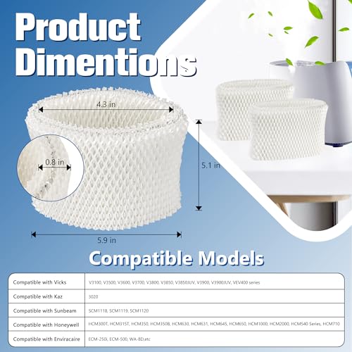 WF2 Humidifier Filter Replacement for Vicks Sunbeam Honeywell (4 Count)