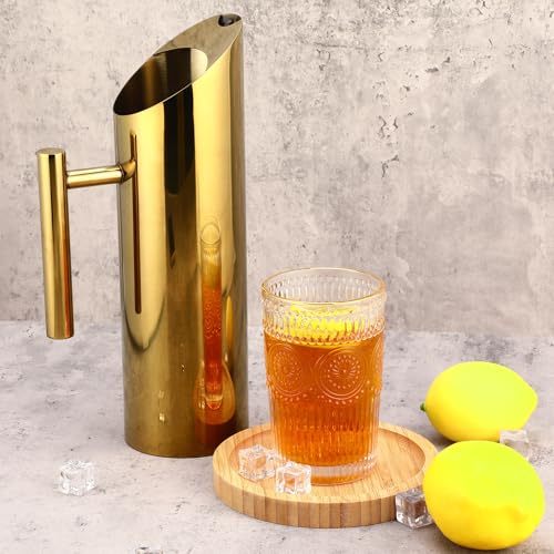 3 Pack 53oz 1.5l Stainless Steel Water Pitcher Modern Metal Pitcher with Ice Guard Gold Carafe Drink with Handle or Iced Hot Drink Tea Juice Coffee Beer (3 Count)