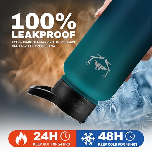 32 oz Insulated Water Bottle with Carrier Bag & 3 Lids